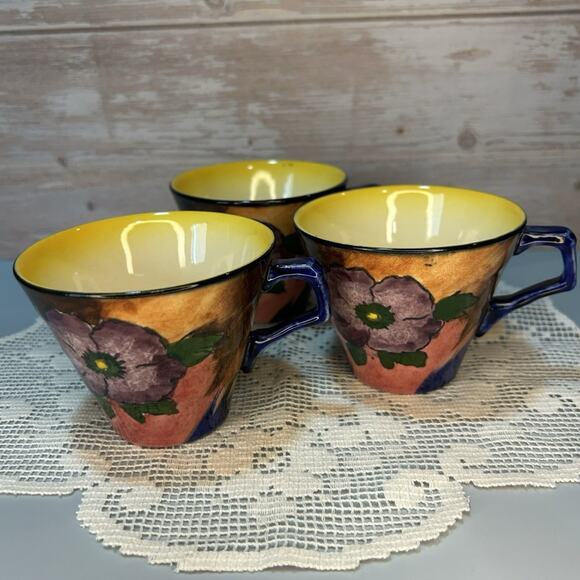 H&K Tunstall Hand-Painted Floral Ceramic Cup and Saucer Set Of 3 - Picture 6 of 7